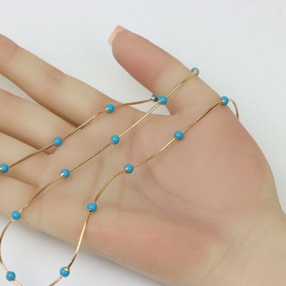 Rose Gold Chain Necklace with Blue Beads Elegant Style, XPNL0256 - Picture 2 of 12